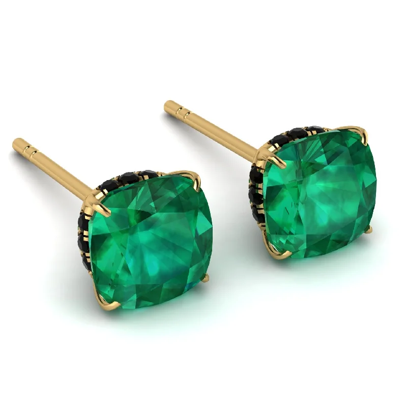 Stylish Drop Earrings For Evening Wear-Hidden Halo Cushion Emerald Earrings - Alivia No. 34