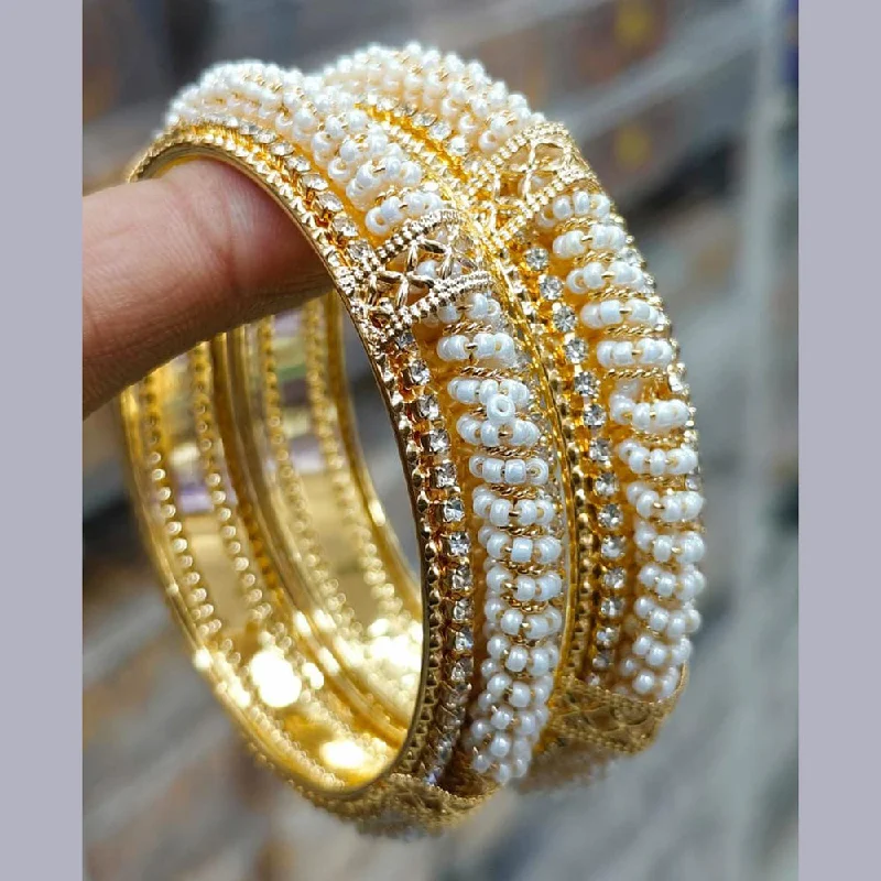 Trendy Wedding Bangles For Bridesmaids-Pooja Bangles Gold Plated Austrian And Pearl Bangles Set