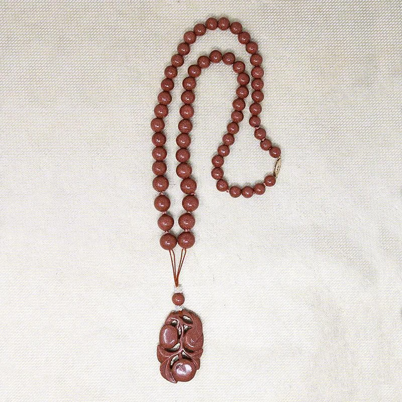 Luxury Diamond Necklace For Proposal Gifts-Goldstone Carved Plums & Beads Necklace