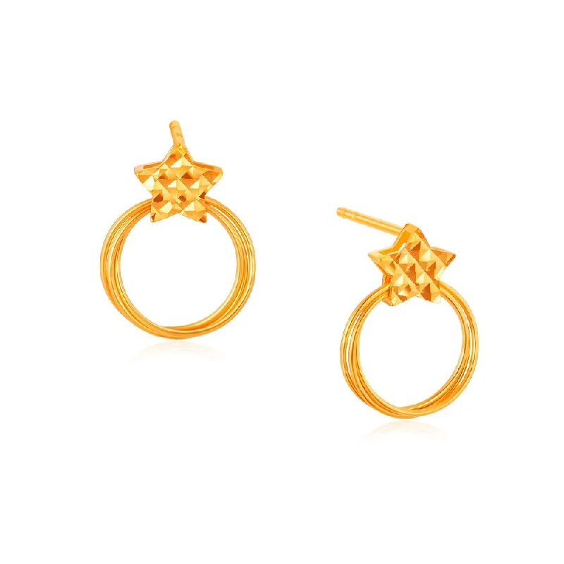 Minimalist Earrings For Office Wear-916 Gold Ringed Stars Earrings