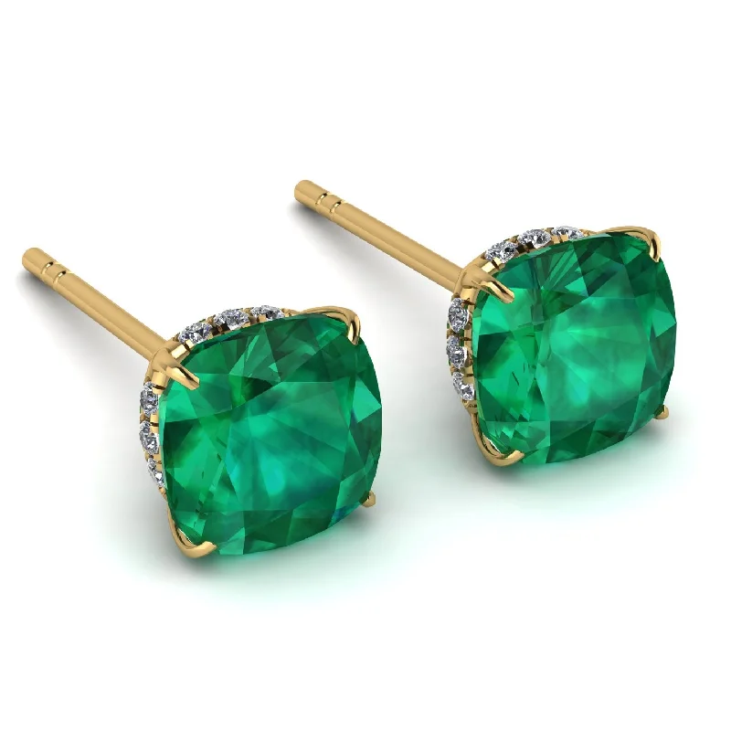 Chunky Hoop Earrings For Bold Look-Hidden Halo Cushion Emerald Earrings - Alivia No. 4