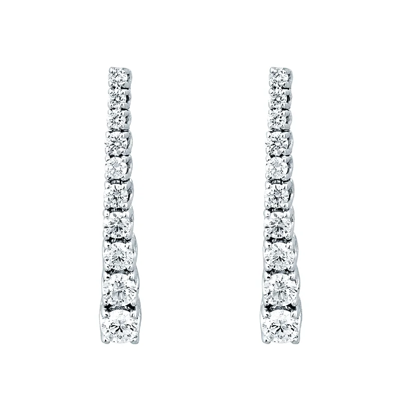 Minimalist Hoop Earrings-18ct White Gold Graduating Diamond Drop Earrings