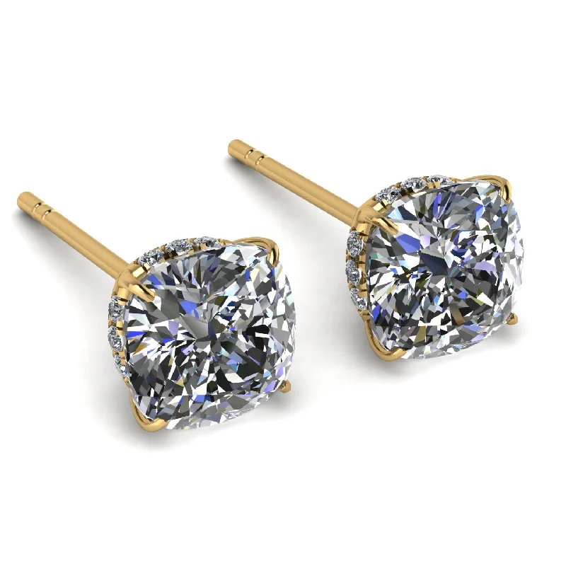 Designer Earrings With Swarovski Crystals-Hidden Halo Cushion Diamond Earrings - Alivia No. 1