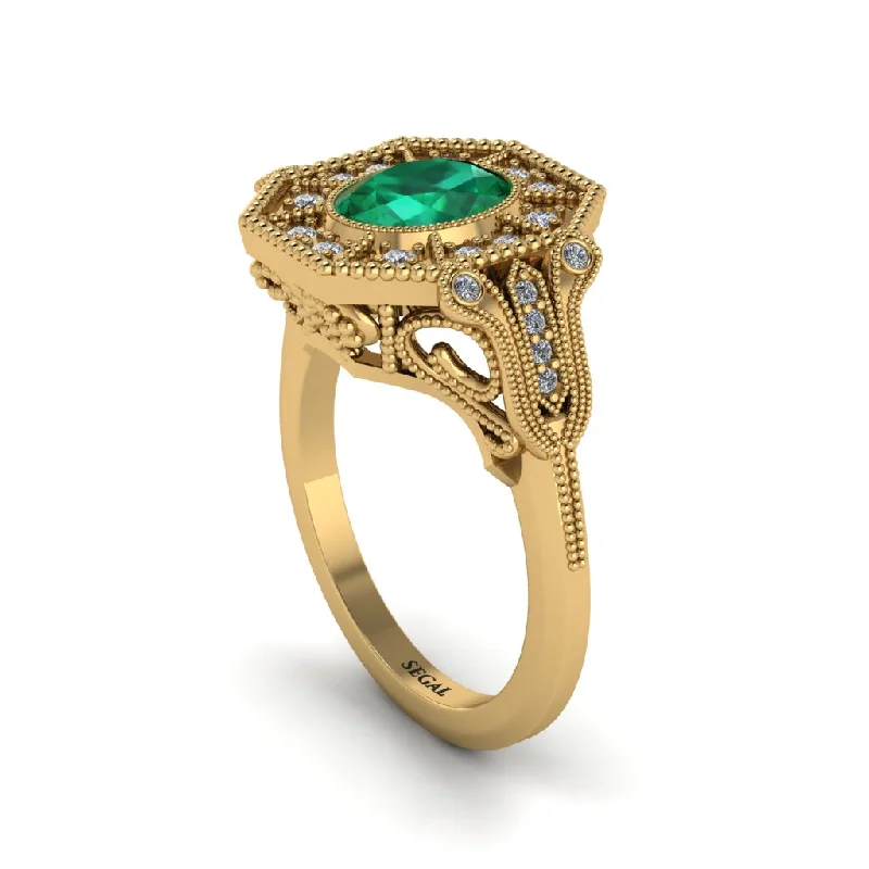 Luxury Diamond Wedding Bands For Brides-Emerald Oval Cut Art Deco Engagement Ring - Tabitha No. 4