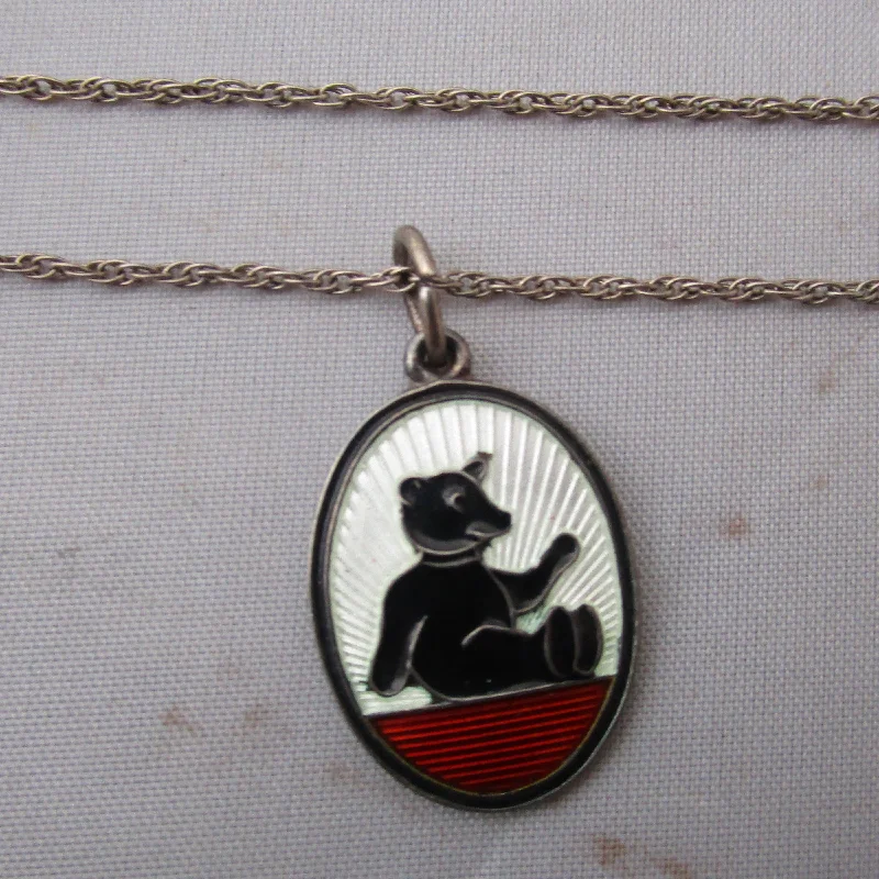 Custom Birthstone Necklace For Mom-Norwegian David Andersen Sterling Silver And Enamel Bear Pendant Necklace Vintage Mid Century c1950