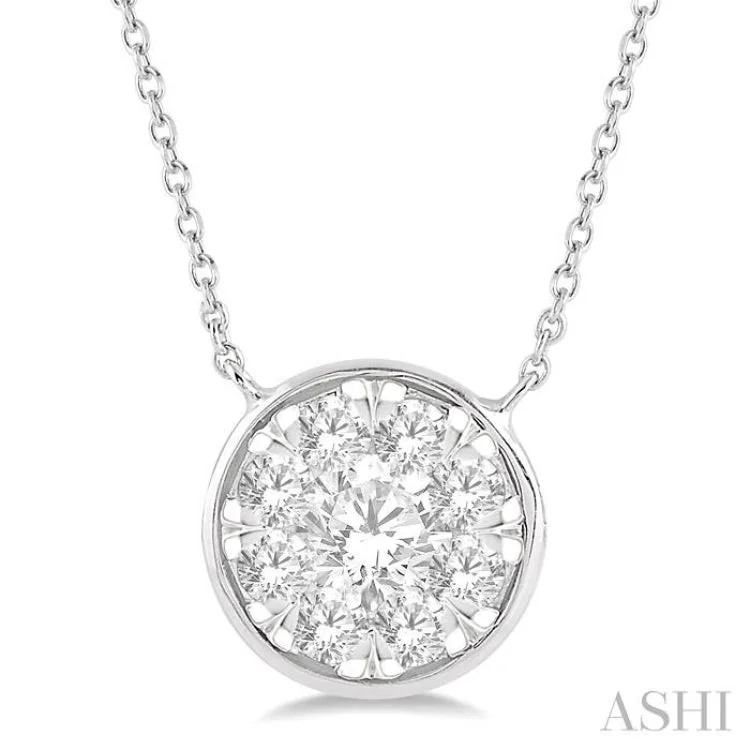 Minimalist Necklace With Bar Pendant-1/2 Ctw Round Shape Lovebright Diamond Necklace in 14K White Gold