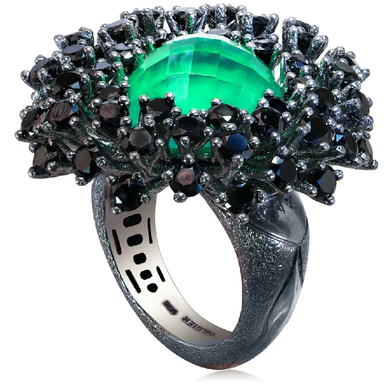 Unique Sapphire Rings For Special Gifts-Silver Astra Ring with Green Agate Quartz & Spinel