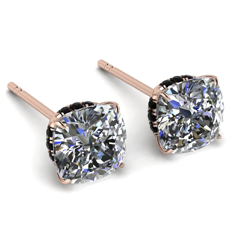 Fashionable Earrings For Teens-Hidden Halo Cushion Diamond Earrings - Alivia No. 32