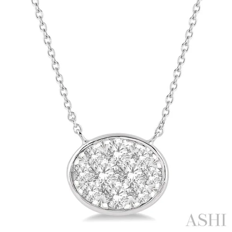 Simple Silver Necklace For Casual Outfits-1/2 Ctw Oval Shape Lovebright Diamond Necklace in 14K White Gold