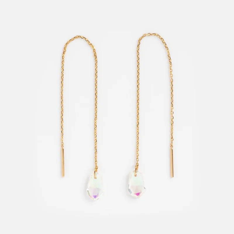 Simple and Elegant Earrings For Casual Look-Solid Gold Angel Aura Quartz Threader Earrings for Positivity