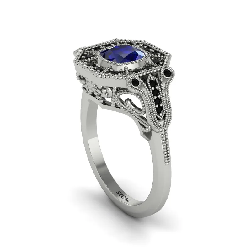 Classic Gold Rings For Elegant Look-Sapphire Cushion Cut Art Deco Engagement Ring - Kristin No. 45