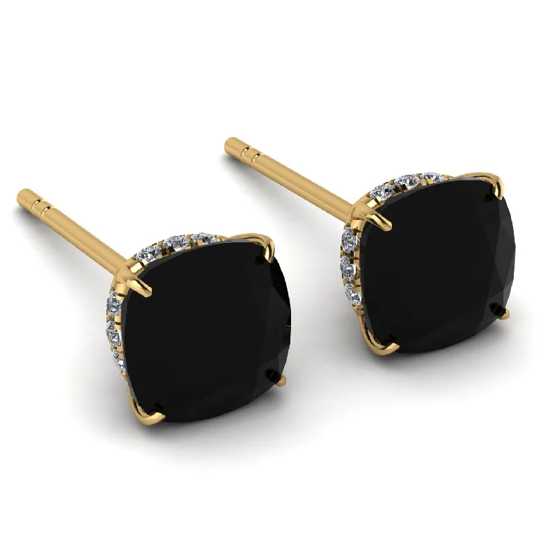 Elegant Drop Earrings For Fashion Lovers-Hidden Halo Cushion Black Diamond Earrings - Alivia No. 7