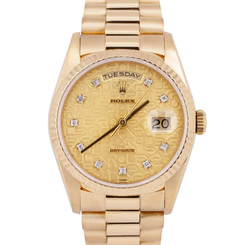 Solar-Powered Watches For Eco-Conscious People-MINT PAPERS Rolex Day-Date President 36mm JUBILEE DIAMOND 18K Gold 18238 BOX