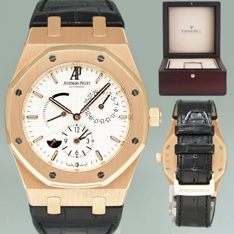 Custom Engraved Watches For Gifts-MINT Audemars Piguet AP Royal Oak Rose Gold 26120 OR 39mm White Leather Watch Box