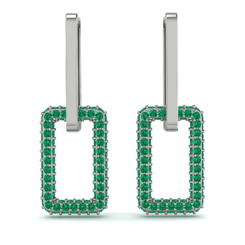 Simple Silver Stud Earrings For Casual-Luxury Square Chain Link Gold Earrings With Emerald - Zuri No. 6