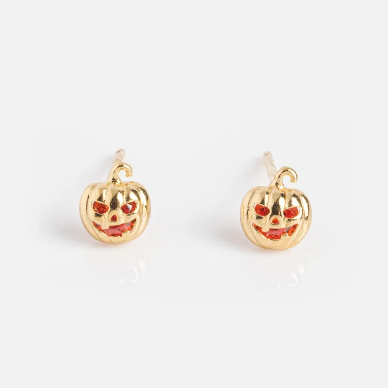 Gemstone Drop Earrings-Spooky Pumpkin Studs