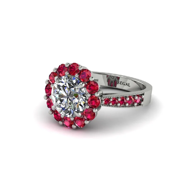 Sparkling Diamond Rings For Special Gifts-Ruby Round Halo Engagement Ring - Unity No. 48