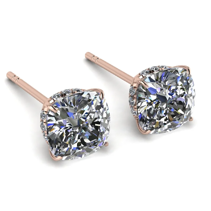 Retro-Inspired Earrings For Brides-Hidden Halo Cushion Diamond Earrings - Alivia No. 2