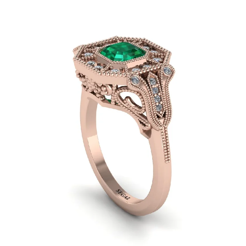 Elegant Engagement Rings With Diamond-Emerald Emerald Cut Art Deco Engagement Ring - Dawn No. 5