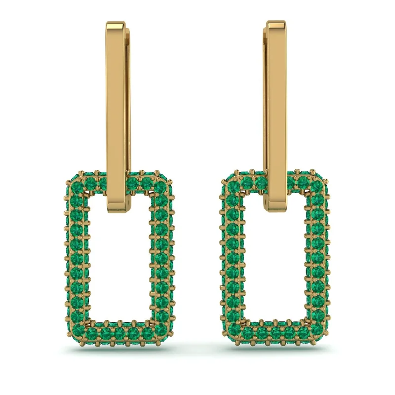 Colorful Crystal Earrings For Events-Luxury Square Chain Link Gold Earrings With Emerald - Zuri No. 4