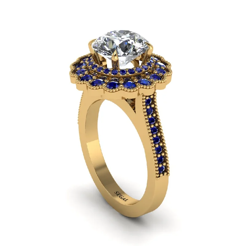 Elegant Stackable Rings For Fashionistas-Sapphire Double Halo Cathedral Engagement Ring - Deirdre No. 61