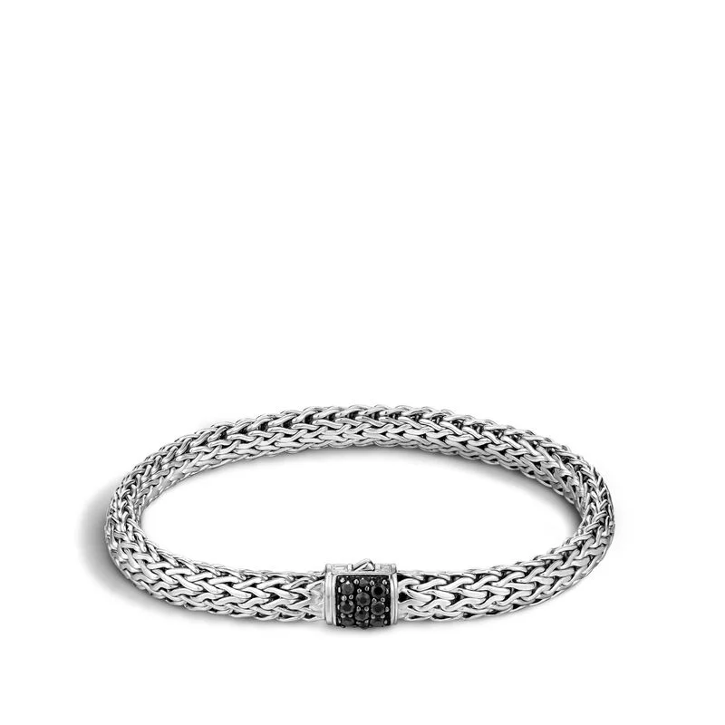 Luxury Silver Chain Bracelets-John Hardy Classic Chain Bracelet with Black Sapphire BBS9042BLS