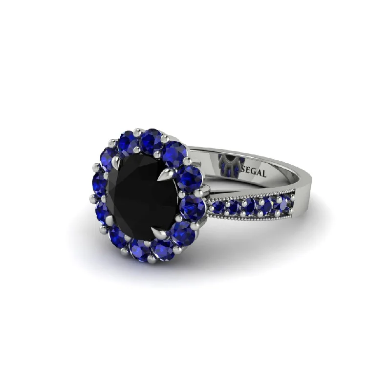 Classic Solitaire Rings For Brides-Sapphire Round Halo Engagement Ring - Unity No. 69