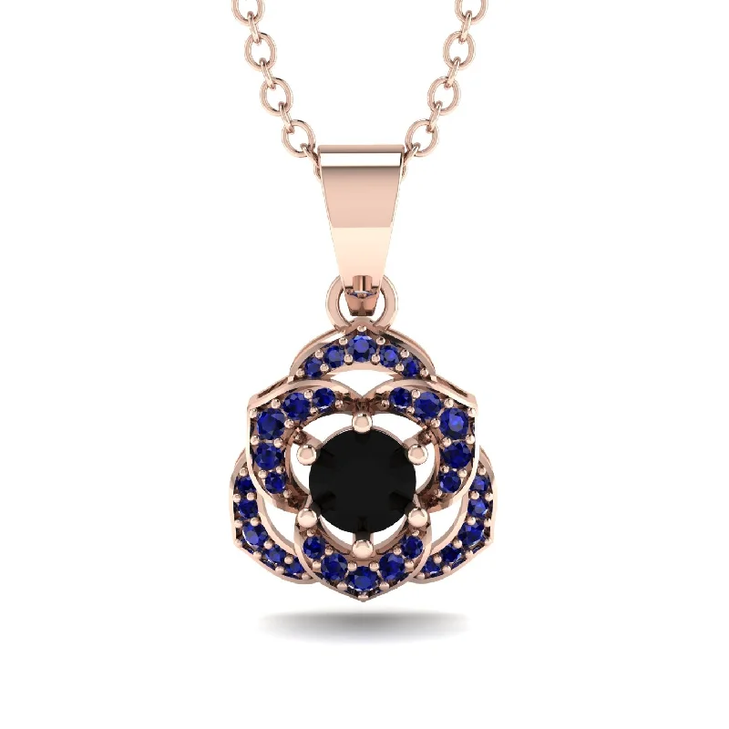 Layered Necklace Set For Stylish Look-Golden Rose Blossom Necklace With Exquisite Sapphire Detailing - Reign No. 68