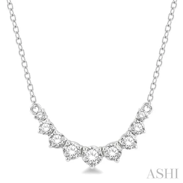 Vintage-Inspired Necklace For Brides-1/2 Ctw Graduated Diamond Smile Necklace in 14K White Gold