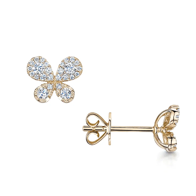 Gemstone Earrings With Unique Shapes-18ct Yellow Gold Pave Set Diamond Butterfly Stud Earrings