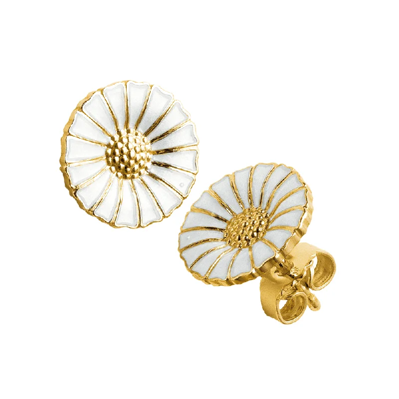 Chic Earrings For Wedding Day-Daisy 18ct Gold Plated Sterling Silver & White Enamel Earrings