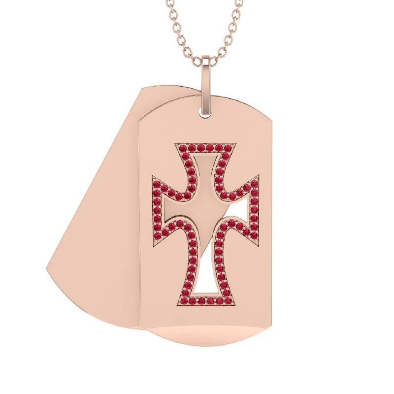 Elegant Crystal Pendant Necklace For Weddings-Exquisite Military-Inspired Cross Ruby Gold Necklace - Louis No. 11