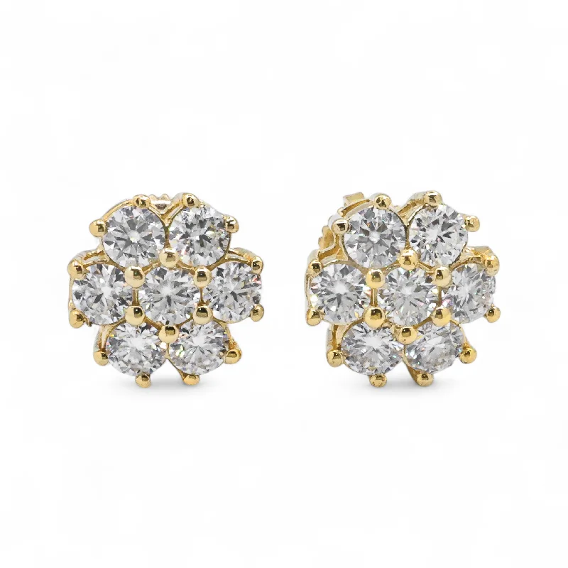 Classic Round Earrings For Weddings-14k Yellow Gold Lab Diamond Cluster Earrings 1.67 ctw