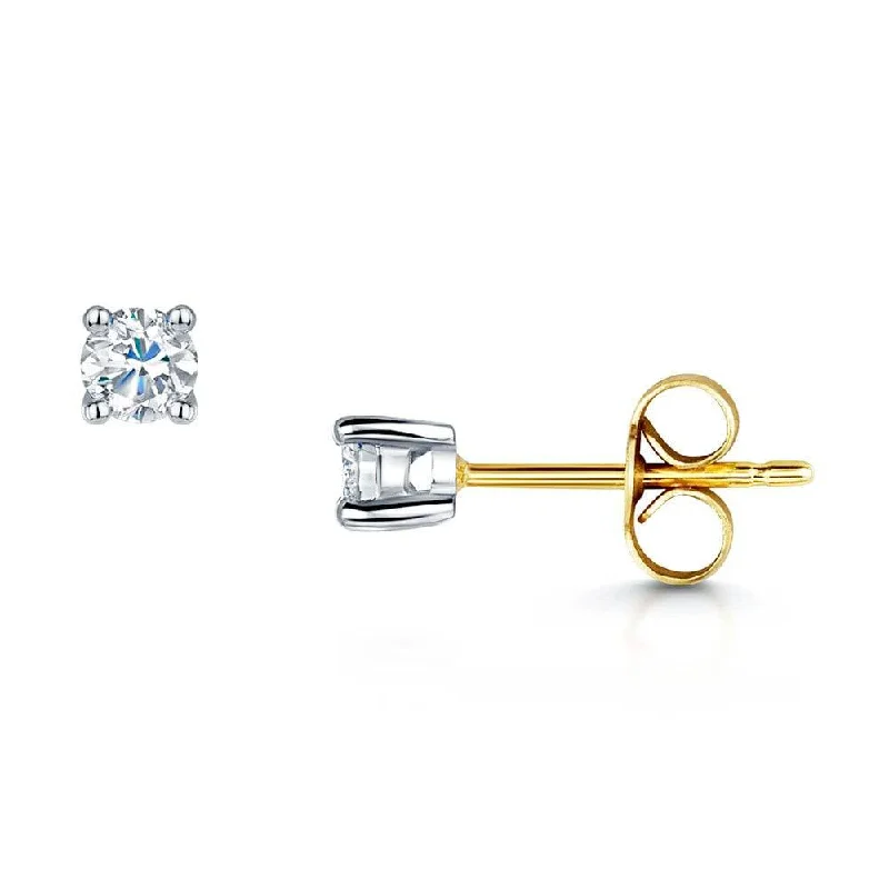 Gold Plated Stud Earrings-18ct Yellow Gold Brilliant Cut Single Stone Diamond Stud Earrings