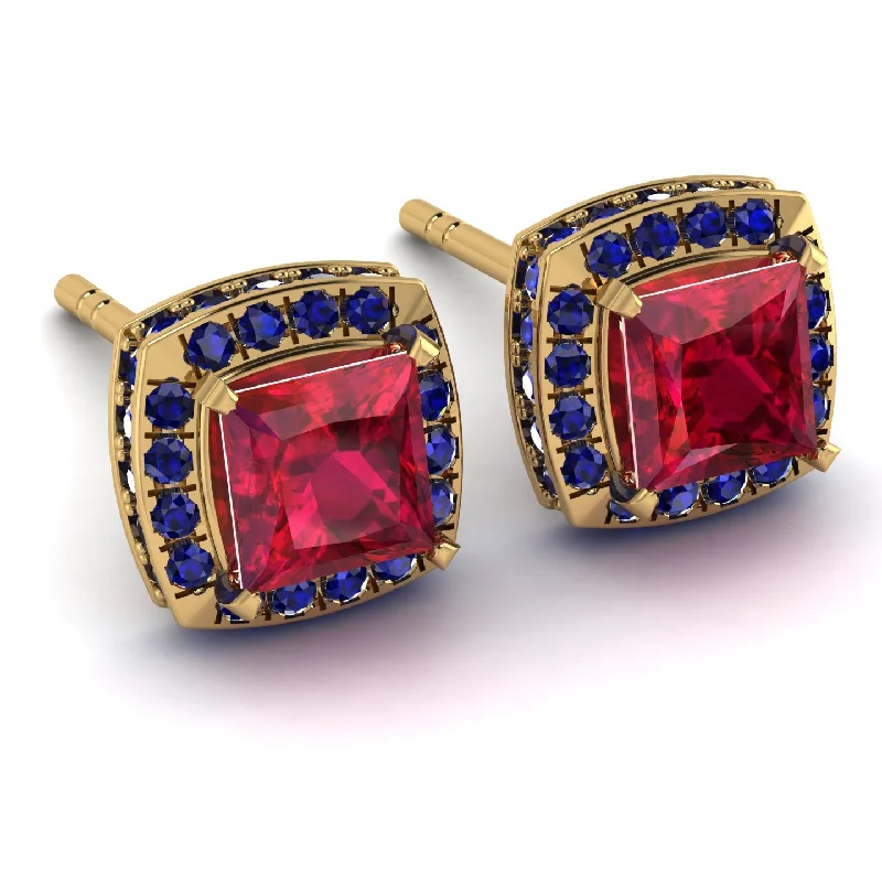 Colorful Resin Earrings For Casual Wear-Hidden Halo Princess Ruby Earrings - Georgia No. 70