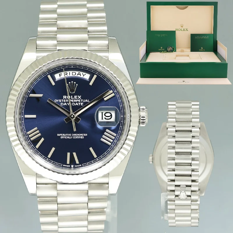 Men’s Waterproof Watches For Diving-2024 NEW Rolex Platinum President Blue Roman Day Date 40mm 228236 Watch Box