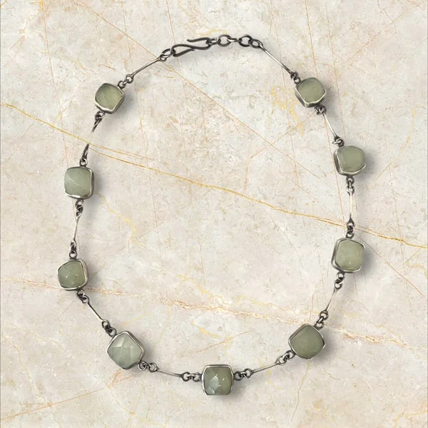 Simple Pearl Drop Necklace For Elegant Style-Jade Necklace bezel set in Sterling Silver