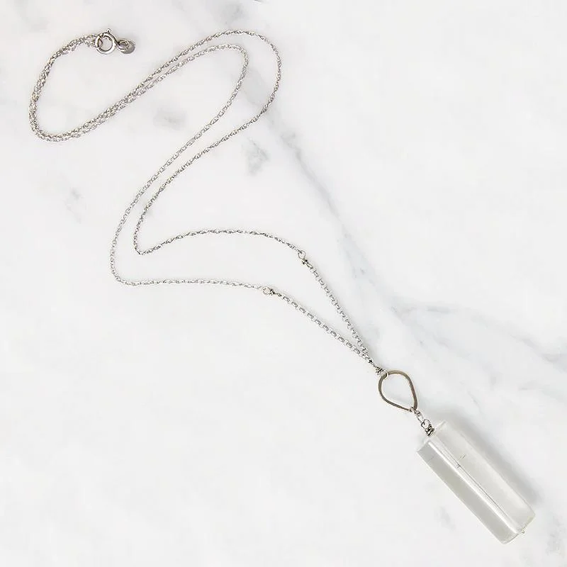 Classic Gold Chain Necklace For Bridesmaids-Quartz Crystal Cylinders & White Gold Necklace by brunet