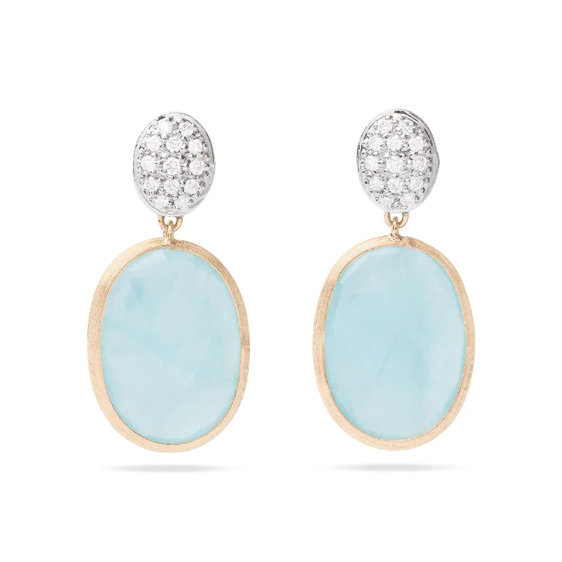 Geometric Gold Earrings-Siviglia 18ct Yellow Gold Aquamarine & Diamond Drop Earrings