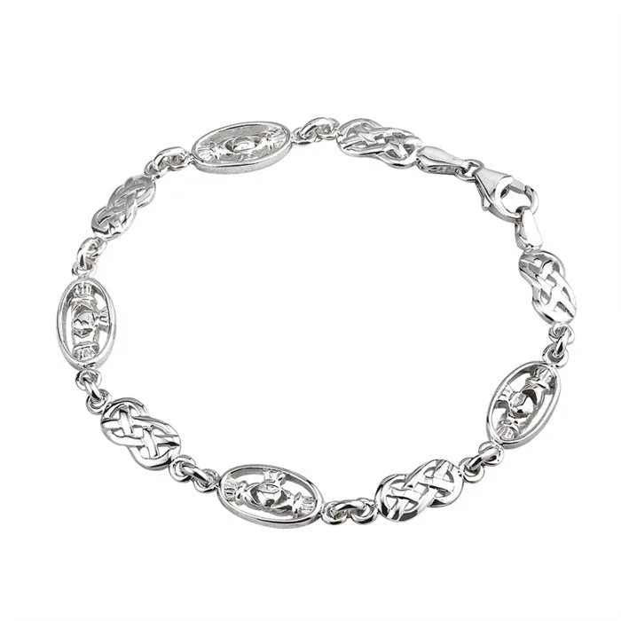 Fashionable Bracelets For Casual Wear-Sterling Silver Claddagh and Celtic Knot Bracelet S5339