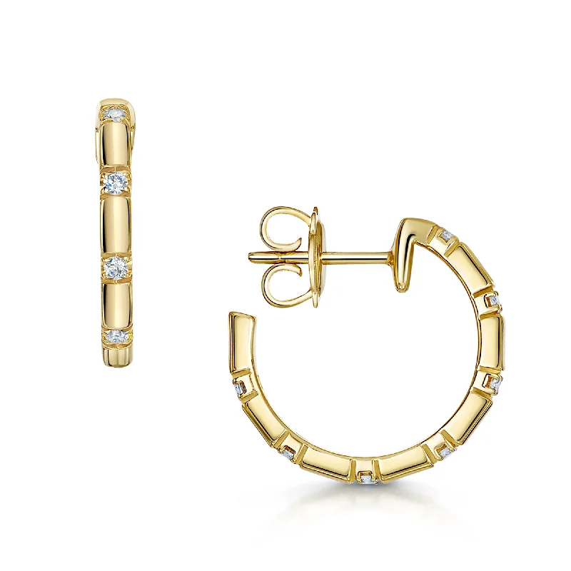 Custom Gold Earrings With Initials-18ct Yellow Gold Round Brilliant Diamond Hoop Earrings