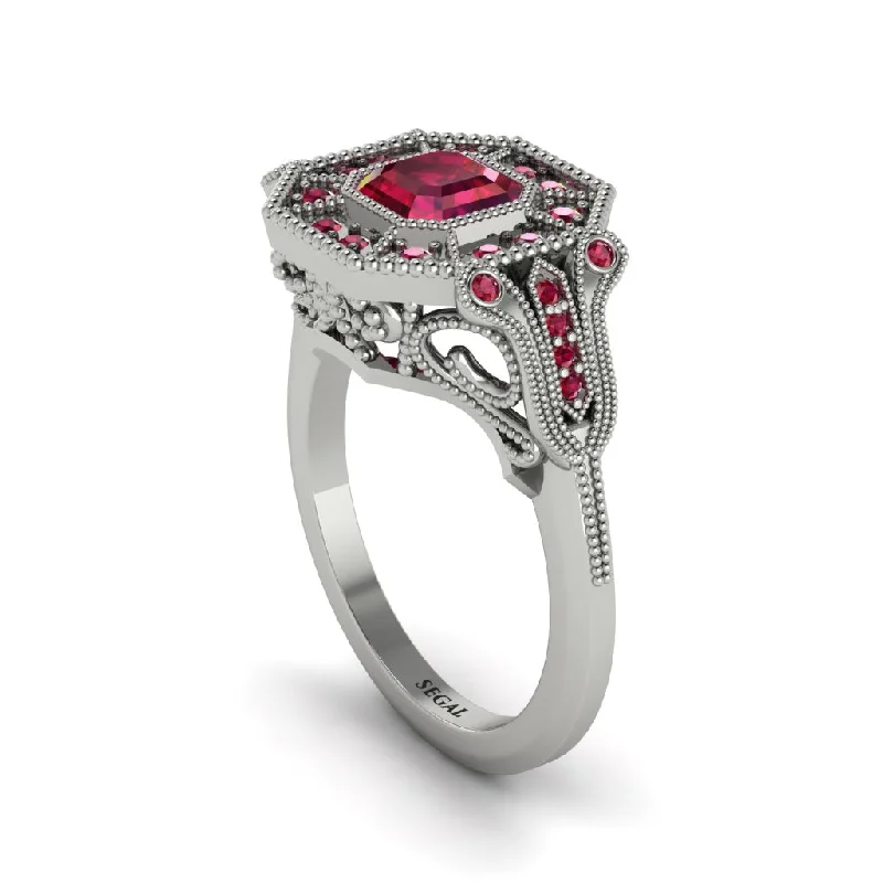 Personalized Wedding Rings For Special Gifts-Ruby Emerald Cut Art Deco Engagement Ring - Dawn No. 57