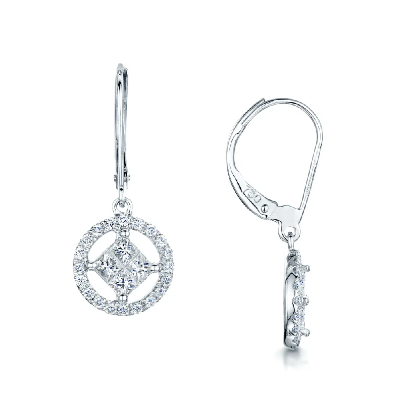 Elegant Long Earrings For Weddings-18ct White Gold Princess & Brilliant Cut Diamond Drop Earrings