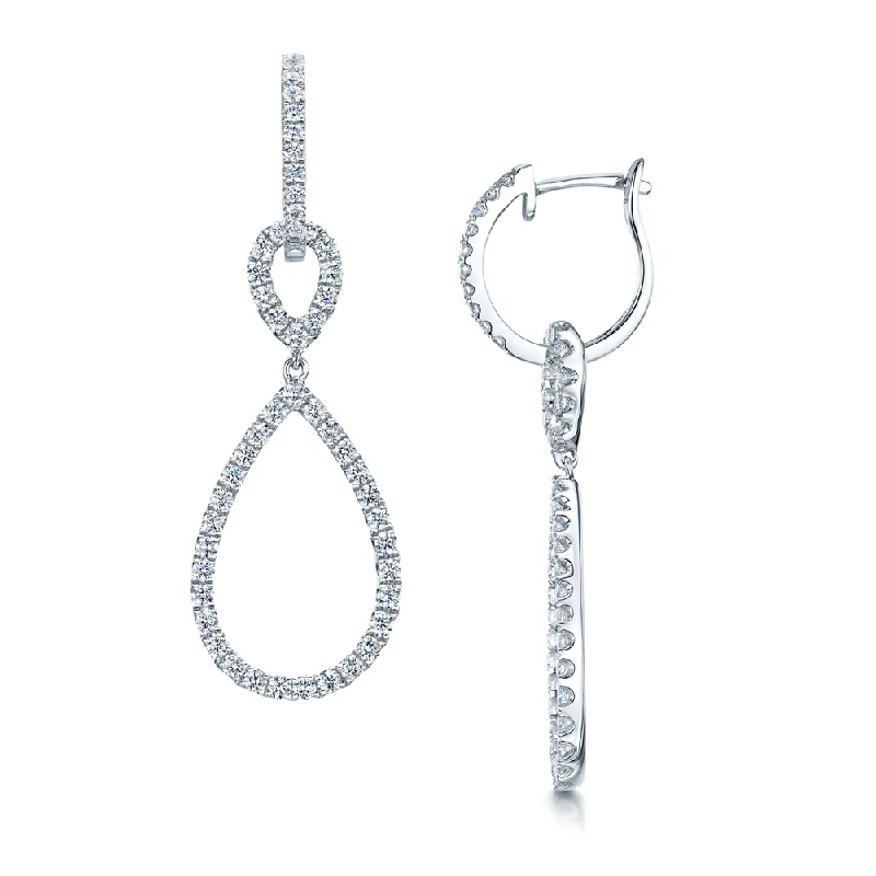 Sparkling Earrings For Bridesmaids-18ct White Gold Diamond Pear Shape Loop Earrings