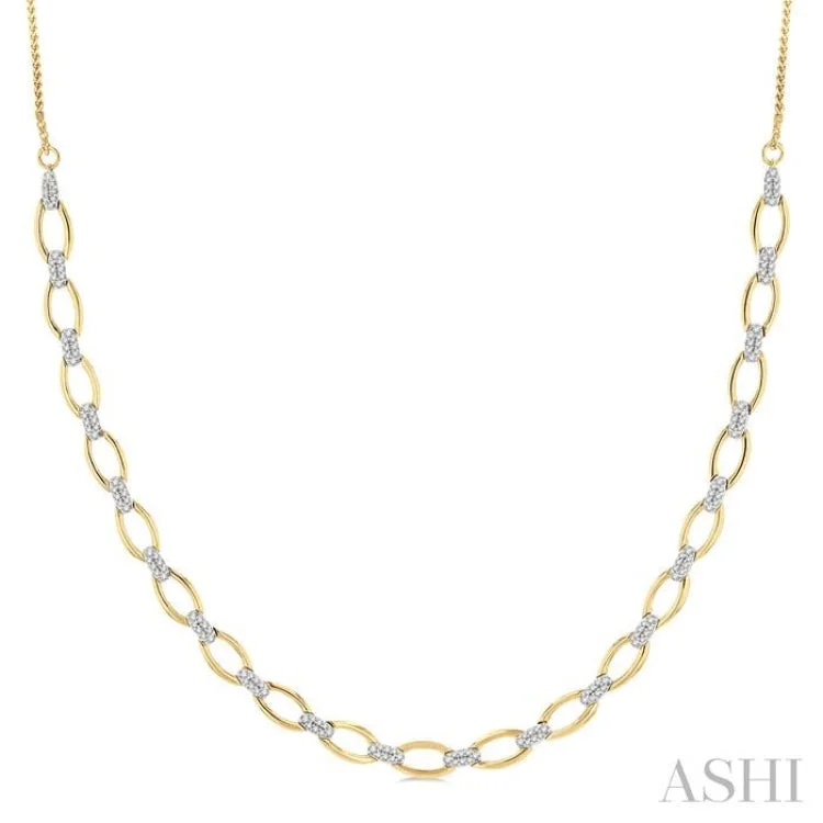 Simple Name Necklace For Casual Wear-1 Ctw Round Cut Diamond Open Link Necklace in 14K Yellow Gold