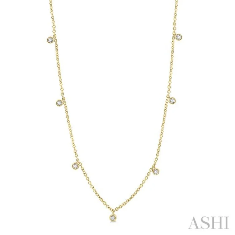 Handcrafted Silver Necklace For Gift Giving-1/4 Ctw Mini Mount Round Cut Diamond Station Necklace in 14K Yellow Gold