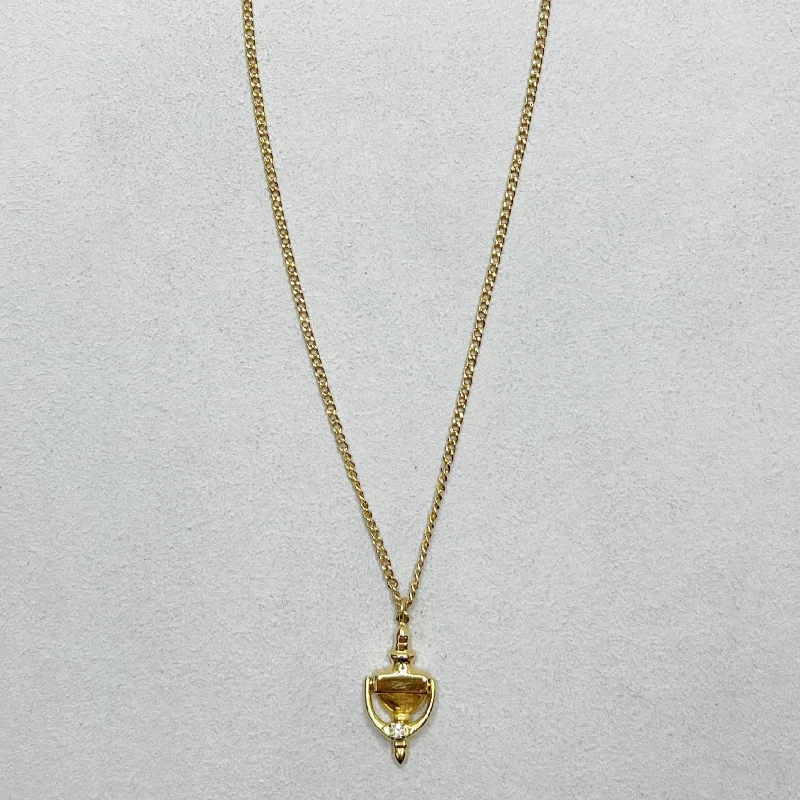 Simple Pearl Necklace For Formal Events-Estate Collection - Necklace - Door Knocker Pendant on Gold Tone Chain