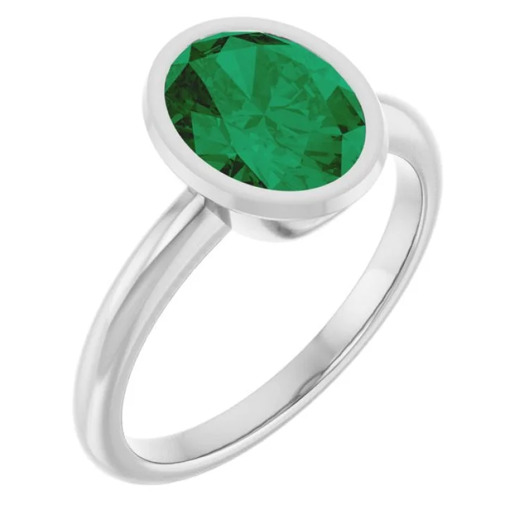 Classic Diamond Rings For Wedding Bands-Platinum Lab-Grown Emerald Ring