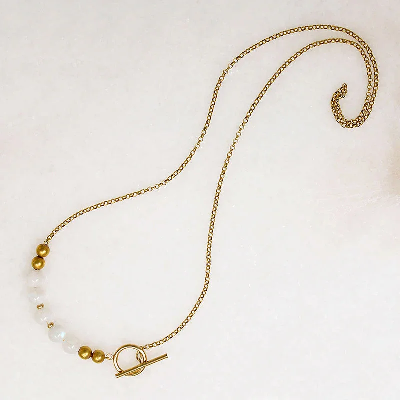 Vintage-Inspired Necklace For Brides-Glossy Moonstone & Gold Bead Necklace by Ancient Influences