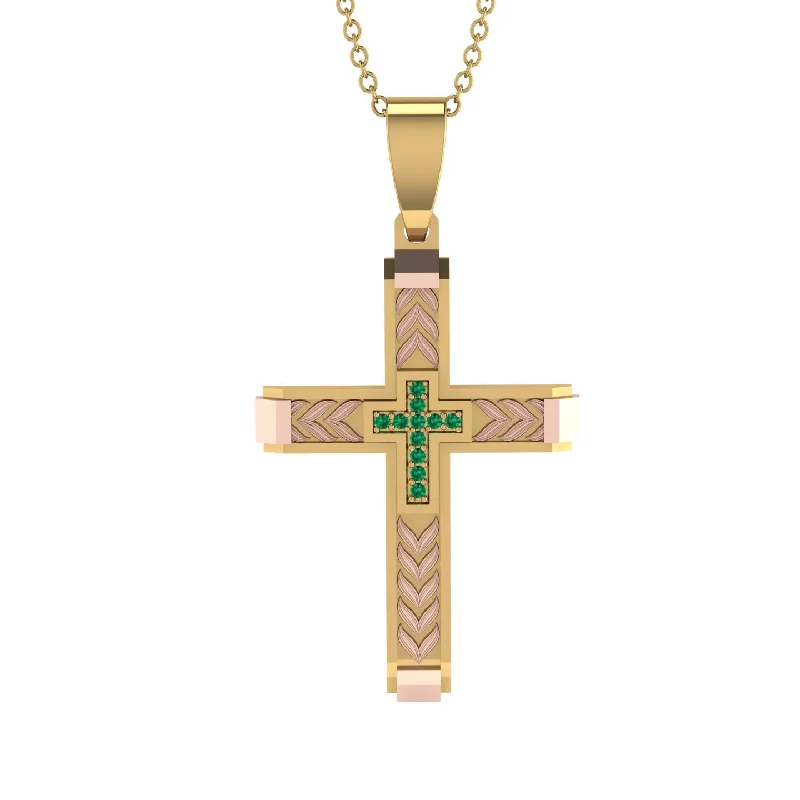 Bohemian Beaded Necklace For Festivals-High-Quality Elegant Openwork Emerald Gold Cross Necklace - Jordan No. 13